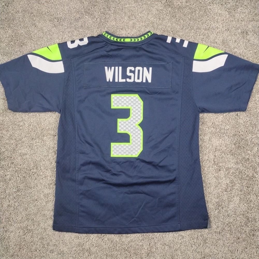 Nike On Field Seattle Seahawks NFL Jersey Shirt Russell Wilson #3 Youth LG Blue - Picture 9 of 16